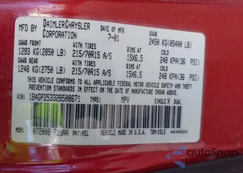 2002 Dodge Caravan Se from USA, damaged, VIN 1B4GP25332B508671